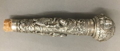 An Indian silver walking stick handle