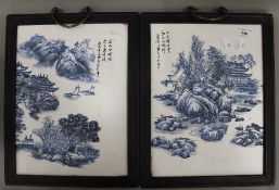A pair of Chinese blue and white plaques