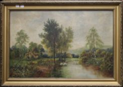 S J COOPER (19th century) BRITISH SCHOOL, Swans on a River, oils on canvas, a pair,