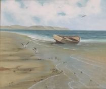 JACK WILSON (20th century), Boats and Seagulls on Shore Line, oil on canvas,