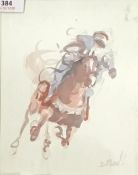 Horse and Jockey, pencil and watercolour, indistinctly signed,