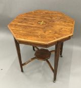 A Victorian inlaid rosewood octagonal centre table