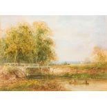 A LEWIS (19th century) British Figures Boating and Fishing Before a Busy Bridge in an Extensive