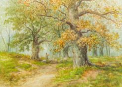 HARRISON SMYTHE (19th/20th century) British, Shepherd and His Flock on a Wooded Path, watercolour,