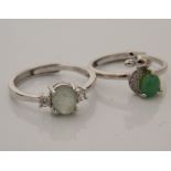 Two silver and jade rings