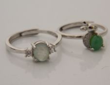 Two silver and jade rings