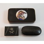 A 19th century porcelain set snuff box and two other 19th century snuff boxes
