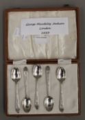 A straight set of five bright cut coffee spoons by George Maudsley Jackson of London 1883,