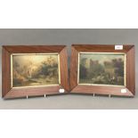 A pair of 19th century oils on panel, each depicting a Rural Watermill,