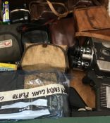 A collection of vintage cameras and camera equipment