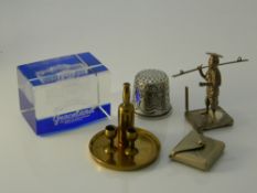A small quantity of items, including a stamp box, pin cushion, a Chinese silver figure, etc.
