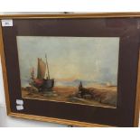 A 19th century watercolour, A Fishing Boat on a Beach,