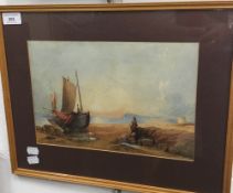 A 19th century watercolour, A Fishing Boat on a Beach,