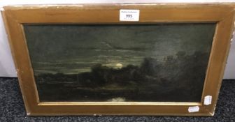 ENGLISH SCHOOL (19th century), Figures Fishing by Moonlight before a Castle, oil on canvas, framed.