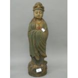 A large Chinese carved wooden model of Guanyin
