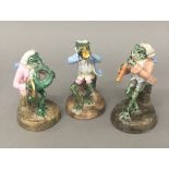 Three Sitzendorf frog band figures, French horn,