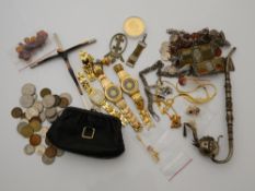 A quantity of costume jewellery, coins, etc.