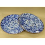 A pair of 19th century Japanese blue and white chargers