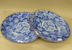 A pair of 19th century Japanese blue and white chargers