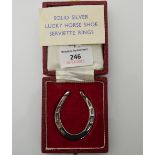 A cased silver lucky horseshoe