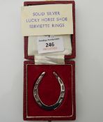 A cased silver lucky horseshoe