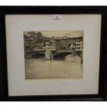 The Ponte Vecchio, Florence, etching,