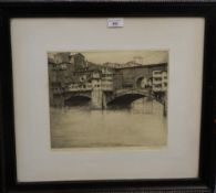 The Ponte Vecchio, Florence, etching,