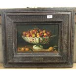 SPANISH SCHOOL, Still Life of a Fruit Bowl, oil on board, framed. Image 32.