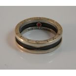 A Bulgari silver and black enamel ring