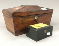 A 19th century rosewood tea caddy and another small box