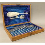 A cased set of silver plated fish cutlery