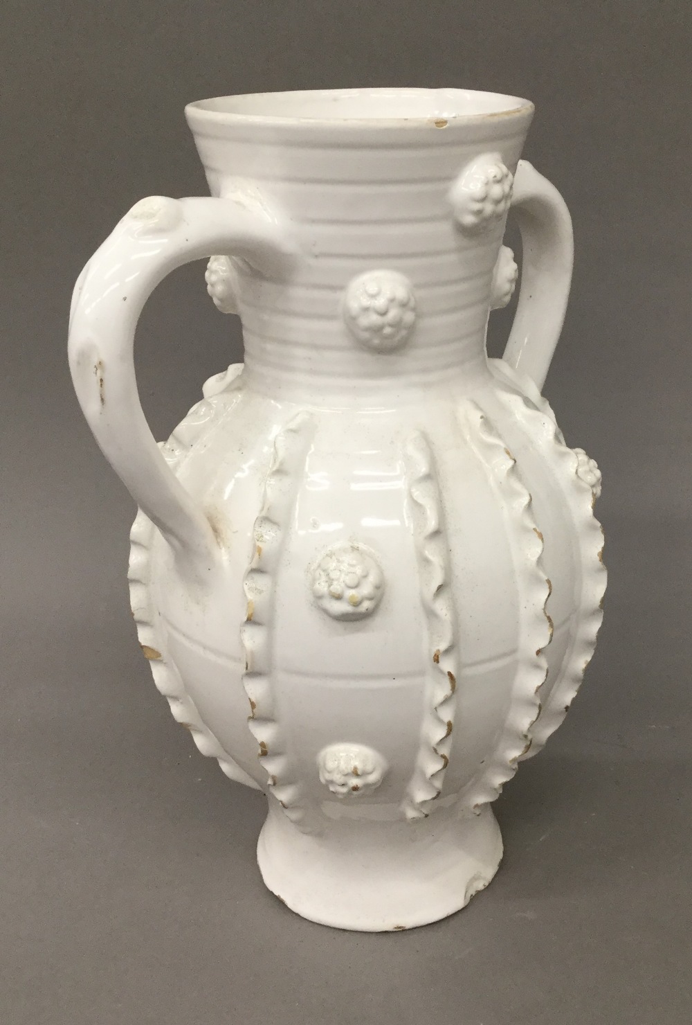 A Studio ware ribbed white vase