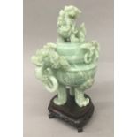 A Chinese hardstone censer and cover,