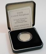 A 1995 silver proof £2 coin