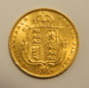 A gold half sovereign,
