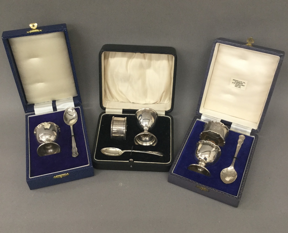 Three cased silver Christening sets (5.