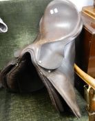 A leather horse saddle