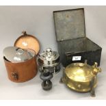 A vintage leather cased camping stove and another