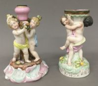 Two 19th century porcelain figural groups. 20.5 cm high and 19 cm high respectively.