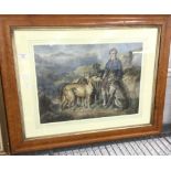 A 19th century maple framed print, Scottish Boy with Hounds,