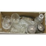 A quantity of silver mounted glass jars and four small tumblers
