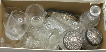 A quantity of silver mounted glass jars and four small tumblers