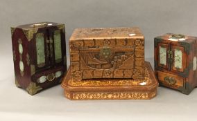 Two jade fronted jewellery boxes,