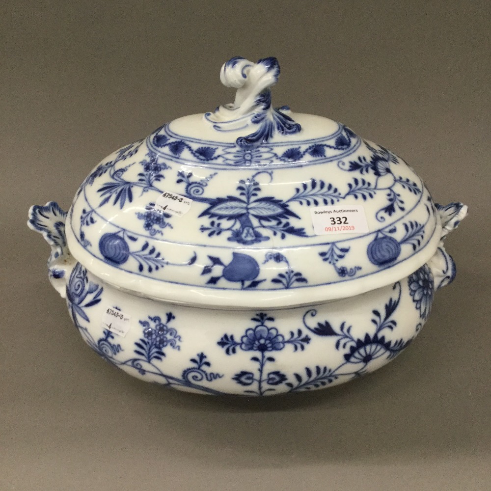 A Meissen porcelain blue and white tureen and cover