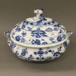 A Meissen porcelain blue and white tureen and cover