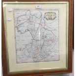 A 19th century hand coloured map of Cambridgeshire,
