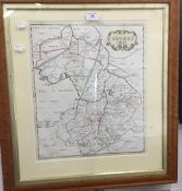 A 19th century hand coloured map of Cambridgeshire,