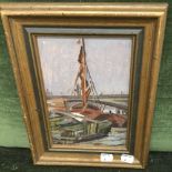 CLIFFORD HALL, Boatyard, oil on board. 14.5 cm wide; 22 cm high.