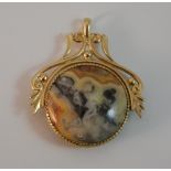 A large 9 ct gold agate set swivel fob (27 grammes total weight)
