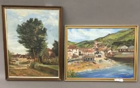 Village Scene, oil on board, initialled MM,